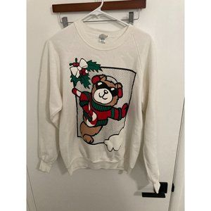 B.J. Design Concepts Vintage Women's Holiday Sweatshirt, White, Large
